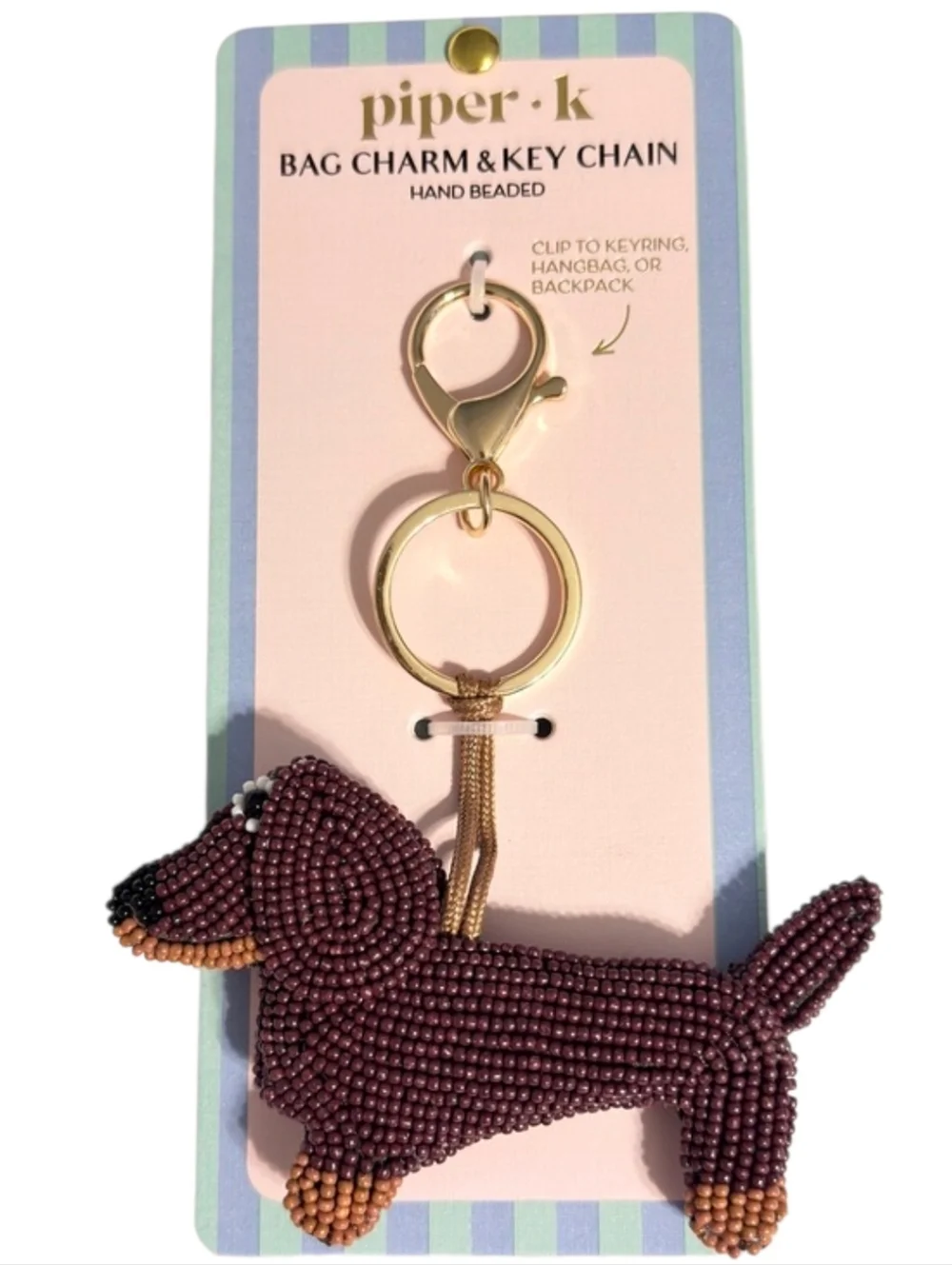 🤎▪️piper K ▪️Beaded Dachshund Bag Charm in Deep Plum & Tan